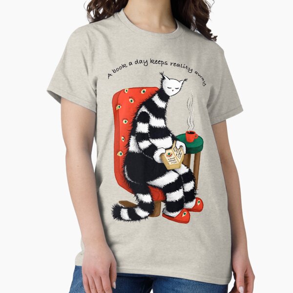 Item preview, A Book A Day Keeps Reality Away - Reading Cat Lover Art designed and sold by Boriana Giormova.