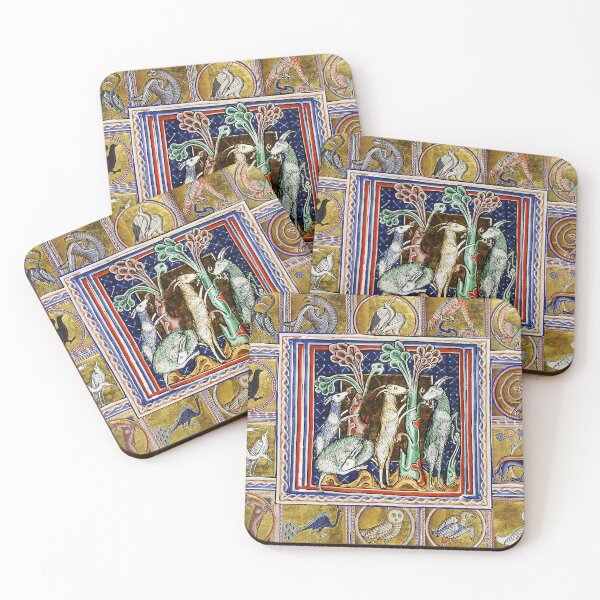 Item preview, MEDIEVAL BESTIARY,WILD GOATS, FANTASTIC ANIMALS IN GOLD RED BLUE COLORS designed and sold by BulganLumini.