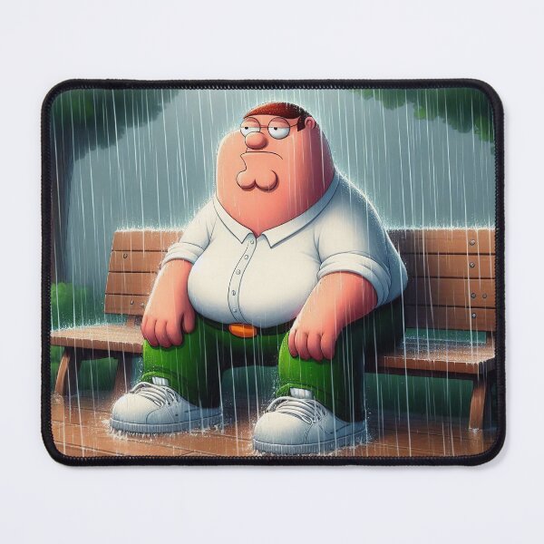 Item preview, Sad Peter sitting in the rain mousepad for gaming setup designed and sold by Mousetopia.