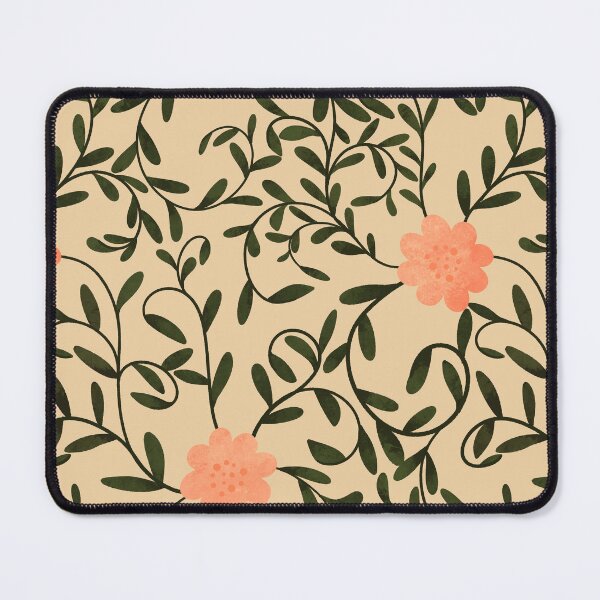 Item preview, Woodland botanical trailing floral with bright peach flowers and green leaves on a light peach background designed and sold by JasmineGDesigns.