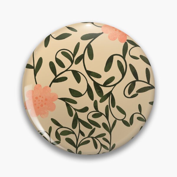 Item preview, Woodland botanical trailing floral with bright peach flowers and green leaves on a light peach background designed and sold by JasmineGDesigns.