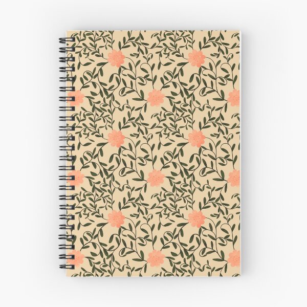 Item preview, Woodland botanical trailing floral with bright peach flowers and green leaves on a light peach background designed and sold by JasmineGDesigns.