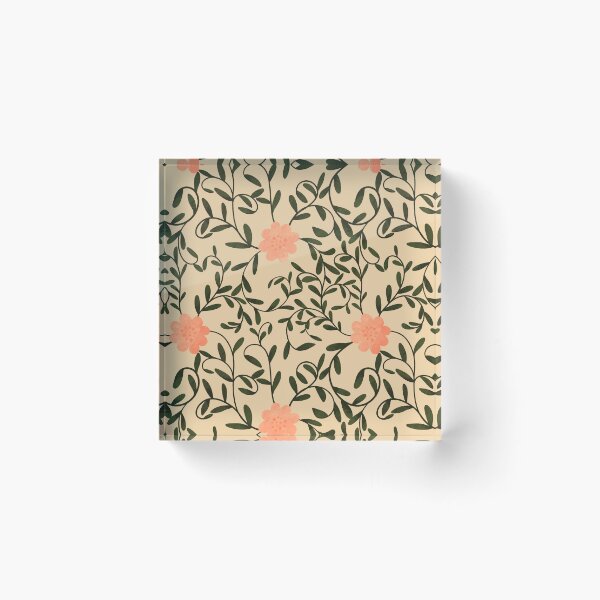 Item preview, Woodland botanical trailing floral with bright peach flowers and green leaves on a light peach background designed and sold by JasmineGDesigns.