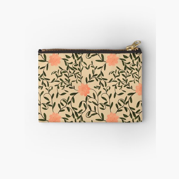 Item preview, Woodland botanical trailing floral with bright peach flowers and green leaves on a light peach background designed and sold by JasmineGDesigns.