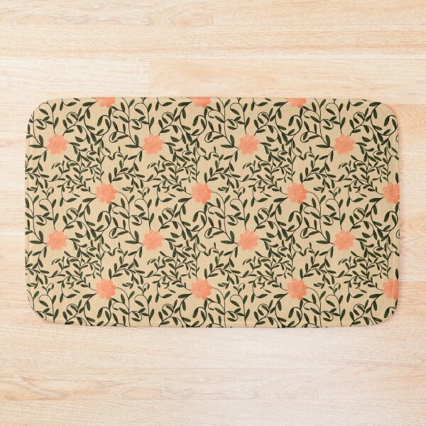 Item preview, Woodland botanical trailing floral with bright peach flowers and green leaves on a light peach background designed and sold by JasmineGDesigns.