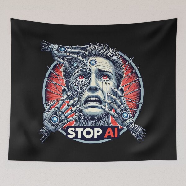 Item preview, Stop AI - Cybernetic Man Under Attack designed and sold by SerhiiArt.