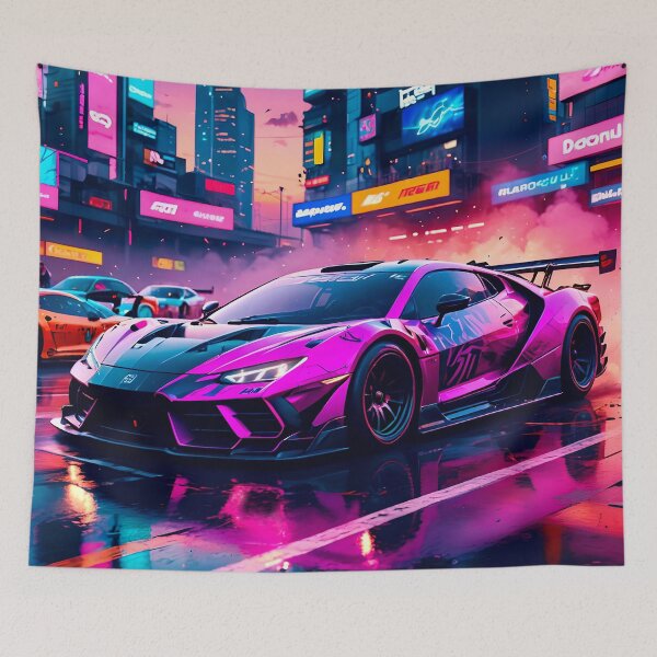 Item preview, Turbo Charged Racing Car In A Neon Drift designed and sold by Ink Art Design.