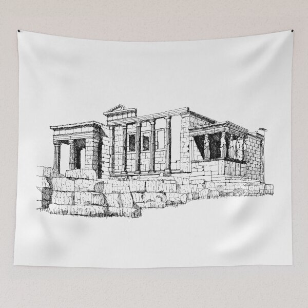 Item preview, Athens Acropolis hand drawing architecture black and white monochrome architectural drawing designed and sold by junyangcaidraw.