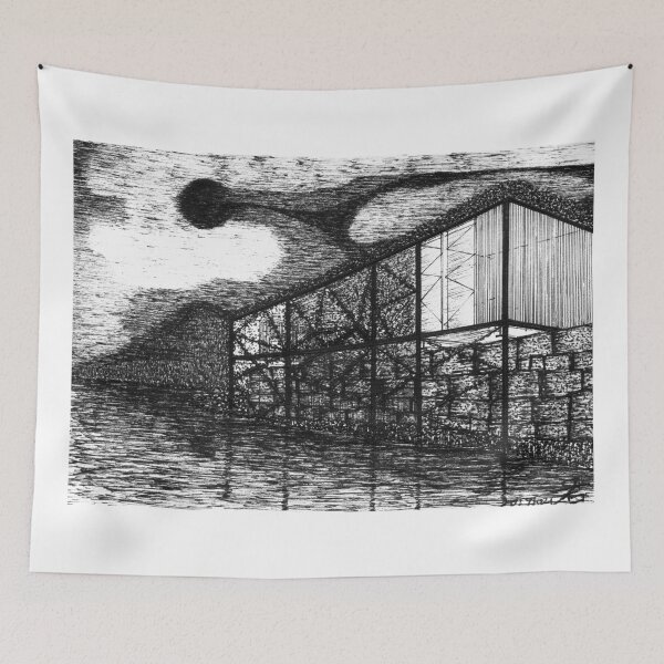 Item preview, Abstract architecture hand drawing architecture black and white monochrome architectural drawing designed and sold by junyangcaidraw.