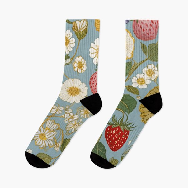 Item preview, Floral Berry Bliss: Pastel Strawberries and Flowers on Blue designed and sold by Lizetteh.