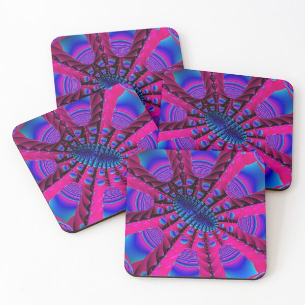 Item preview, Mandelbrot 95: par de almohadillas centrales de color azul púrpura rodeadas por un fondo rosa intrincadamente estriado designed and sold by Draeger0.