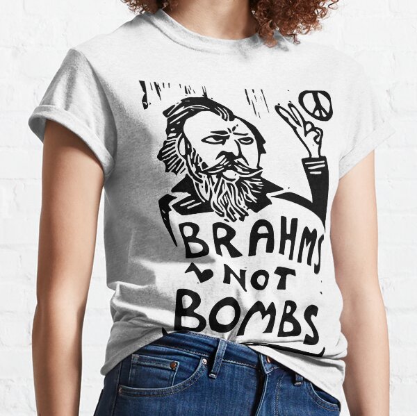Vista previa del artículo con la obra «Brahms no bombas», diseñado y vendido por SarahFullerArt.