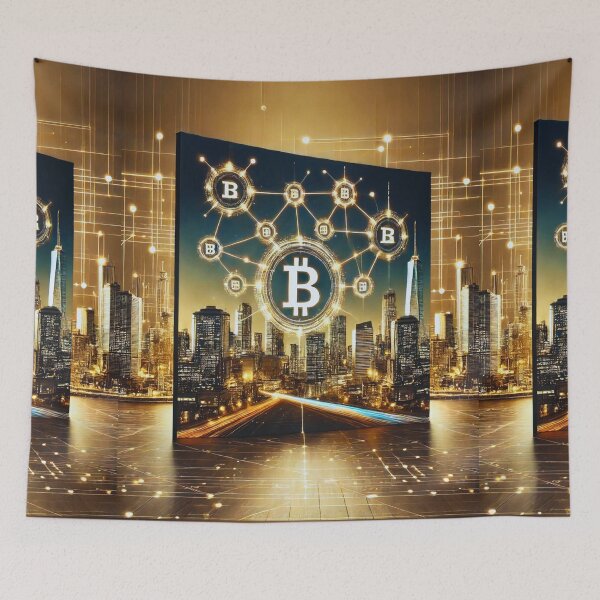 Item preview, Digital Fusion: Bitcoin and the Urban Skyline designed and sold by Marinaso.