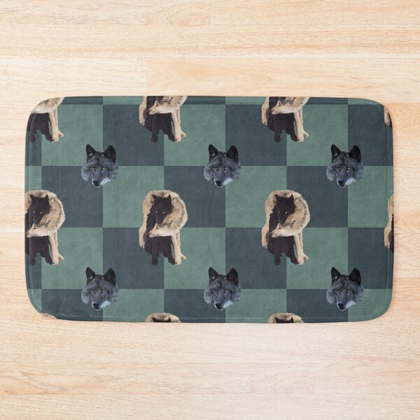Item preview, Wolf Pack Grey Wolf Black Wolves Teal Checkerboard Seamless Pattern designed and sold by fiatluxillust.