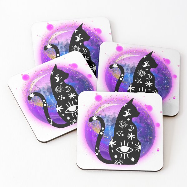 Item preview, Witchy Galactic Pink Watercolour Style Mystical Cat Kitty designed and sold by WildWoodlandWitch.