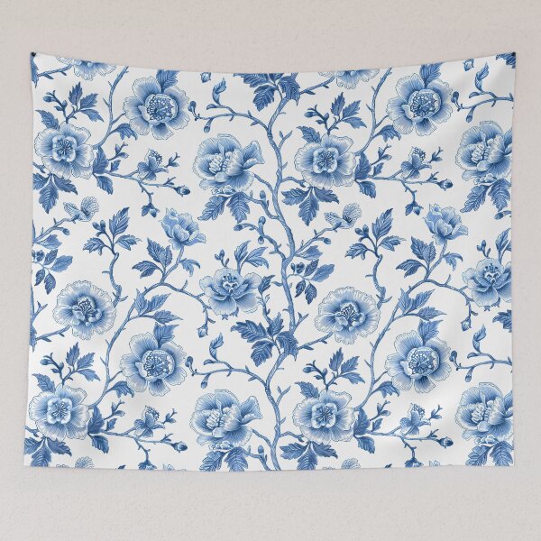 Item preview, Blue and White Floral Pattern designed and sold by LyricalsArtwork.