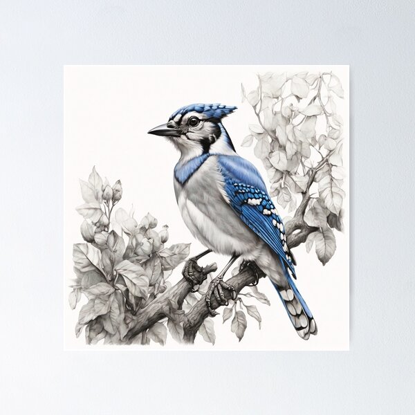 Item preview, Black and White Blue Jay designed and sold by Pencil-Art.