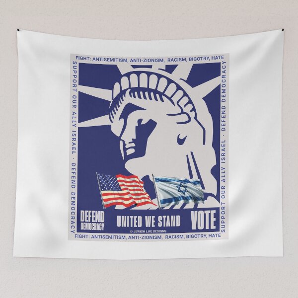Item preview, SUJD0010 Jewish Designs Statue of Liberty says United We Stand with Israel defend democracy vote and protest against antisemitism designed and sold by JewishDesigns.