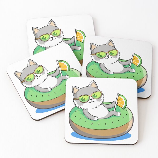Item preview, Fluffy Cat Lounging on an Inflatable Kiwi Slice in the Pool designed and sold by omerfdln34.