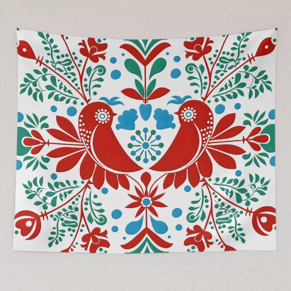 Item preview, Decorative nordic Scandinavian Folklore Bird and Flower Pattern Design designed and sold by Unitepeople.