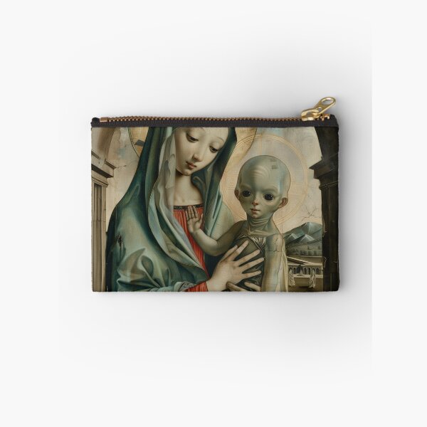 Item preview, Mary and the Alien Baby Jesus Irreverent Religious Blasphemous Christian Heretical Biblical Apparel Design designed and sold by Axolotl Apparel.