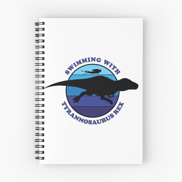 Artikelvorschau, Schwimmen mit Tyrannosaurus Rex Retro Surf Design (blaue Buchstaben) entworfen und verkauft von Robert O.  Clark.