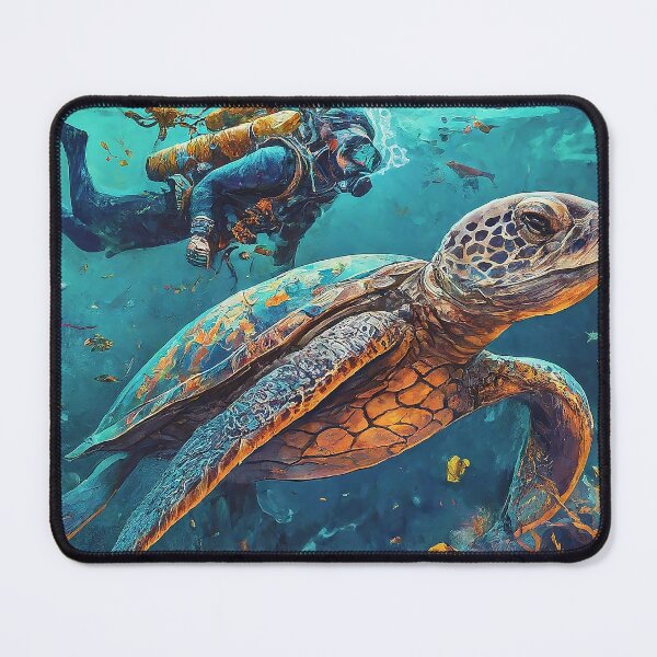 Item preview, Silent Depths: Turtle and SCUBA Diver’s Peaceful Coexistence designed and sold by SportsT-Shirts.