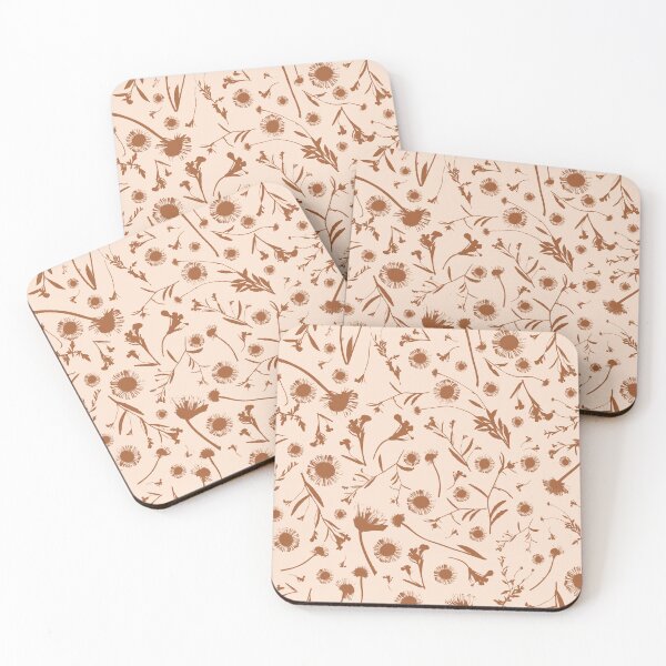 Item preview, Ink impressions of flowers in earthy ochre with earthy cream background designed and sold by SCdesignqld.