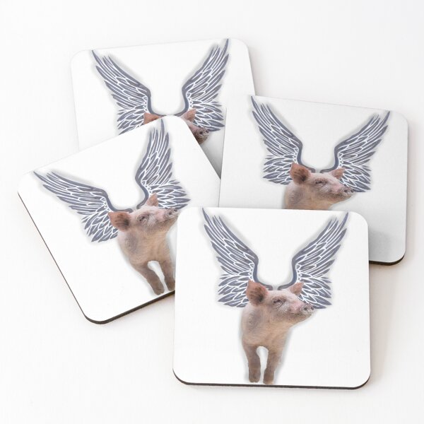 Item preview, When Pigs Fly - Cute Pink Pig with Grey Angel Wings designed and sold by MountMercantile.