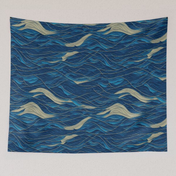Item preview, Ocean Wave Harmony - Abstract Blue and Gold Design designed and sold by Daniel Haddad.