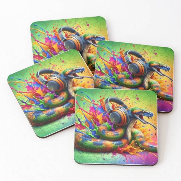 Item preview, Serpent Beats, Snake in Headphones Splatter Paint Art  designed and sold by DroopysDesigns.