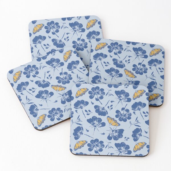 Item preview, Butterflies & geraniums in soft blue and yellow designed and sold by SCdesignqld.