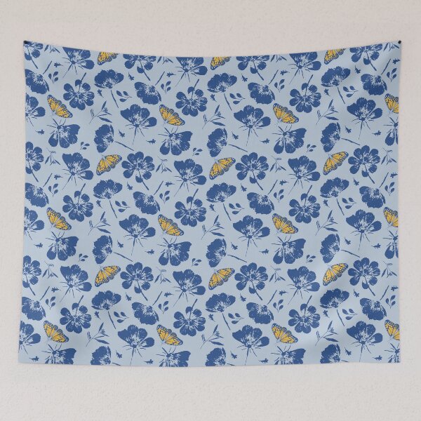 Item preview, Butterflies & geraniums in soft blue and yellow designed and sold by SCdesignqld.
