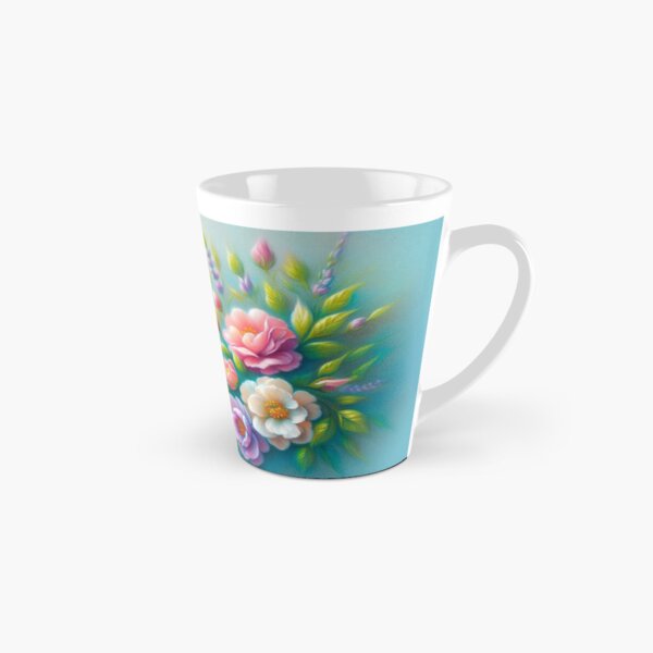 Hummingbird and Pastel Flowers Coffee Tea Cups Blue Tall Mug