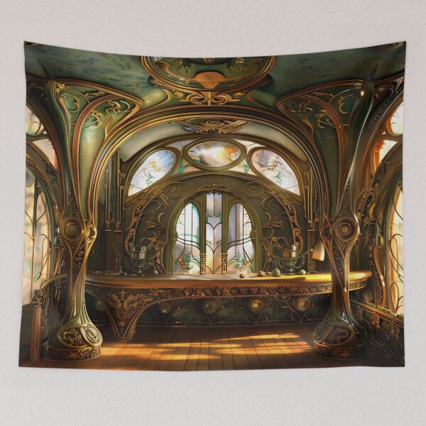 Item preview, Futuristic Victorian Art Nouveau Green Interior designed and sold by entwithanaxe.