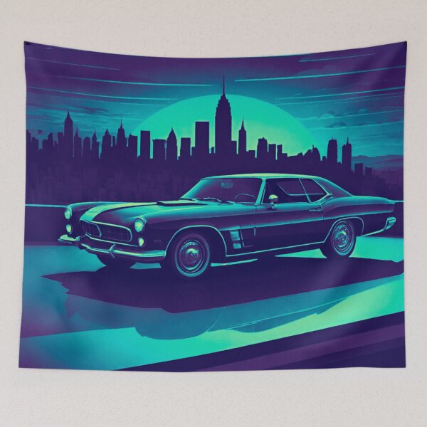 Item preview, Urban Elegance: Dark Blue Car in the City designed and sold by GrizzlyCollective.