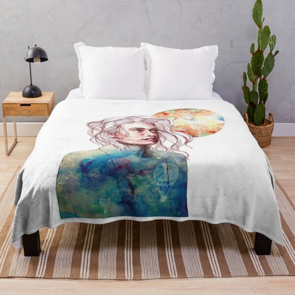 Item preview, Woman with Hot Air Balloons and Dreamy Landscape designed and sold by harrellalexu.