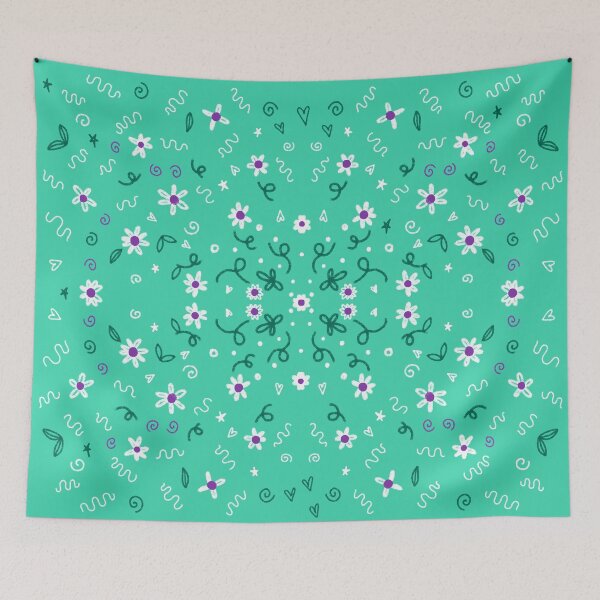 Item preview, Aqua green flowers pattern for duvet designed and sold by jasmineberry.
