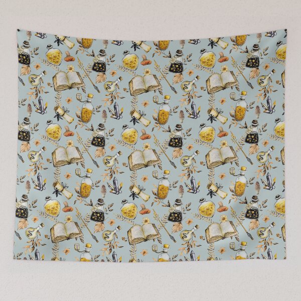 Item preview, Witchcraft watercolor botanical pattern dusty teal designed and sold by MonochromeEcho.