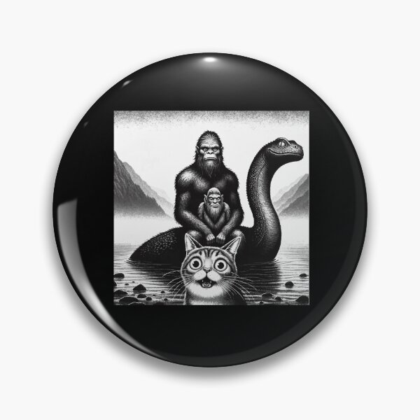 Artikelvorschau, Bigfoot Riding Loch Ness Monster Surprised Scared Cat Selfie entworfen und verkauft von Dressed For Duty.