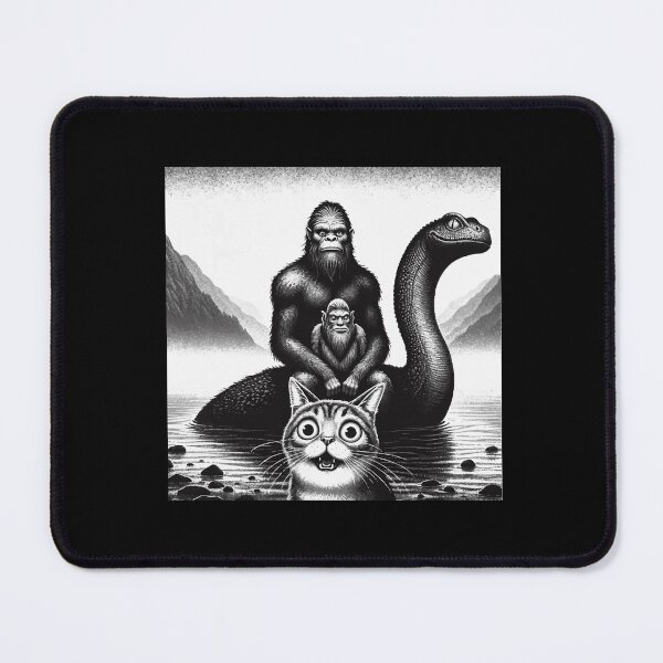 Item preview, Bigfoot Riding Loch Ness Monster Surprised Scared Cat Selfie designed and sold by Dressed For Duty.