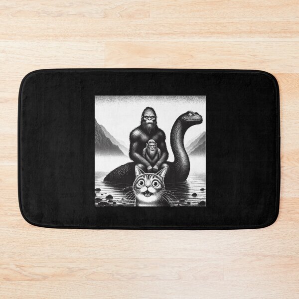 Item preview, Bigfoot Riding Loch Ness Monster Surprised Scared Cat Selfie designed and sold by Dressed For  Duty.