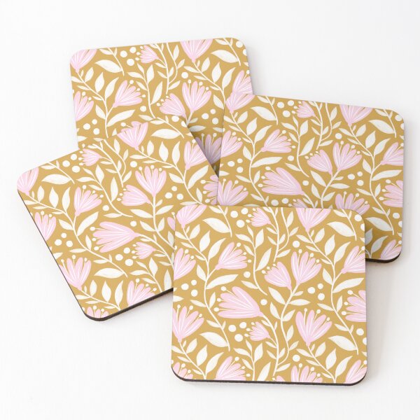 Item preview, Floral pattern in mustard yellow and pink designed and sold by Miss-Belle.