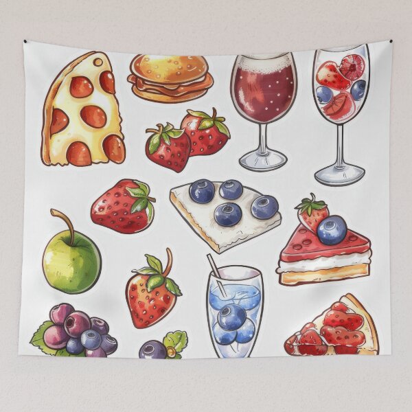Item preview, Colorful Food and Drink Pattern Illustration designed and sold by brandway.