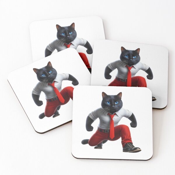 Item preview, Black cat in red pants, blue tie, and black shoes, striking a confident pose designed and sold by BlackCatspet1.