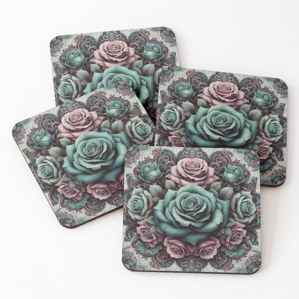 Item preview, Teal & Mauve Roses & Damask designed and sold by DesignsByPrnces.