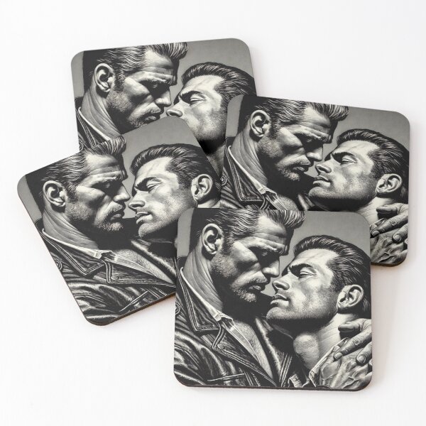 Item preview, Vintage Gay Art: Two Men Kissing in Romantic Noir designed and sold by tomfromfinland.