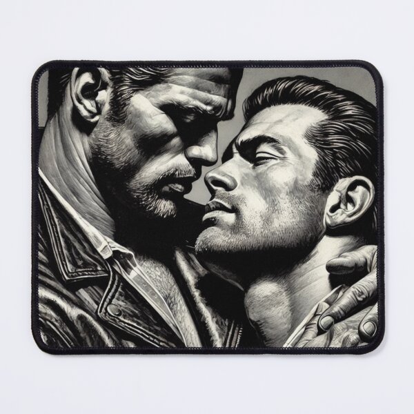 Item preview, Vintage Gay Art: Two Men Kissing in Romantic Noir designed and sold by tomfromfinland.