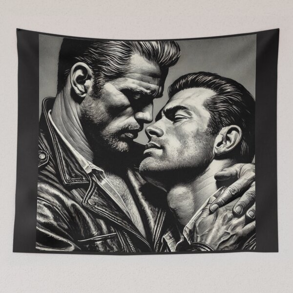 Item preview, Vintage Gay Art: Two Men Kissing in Romantic Noir designed and sold by tomfromfinland.