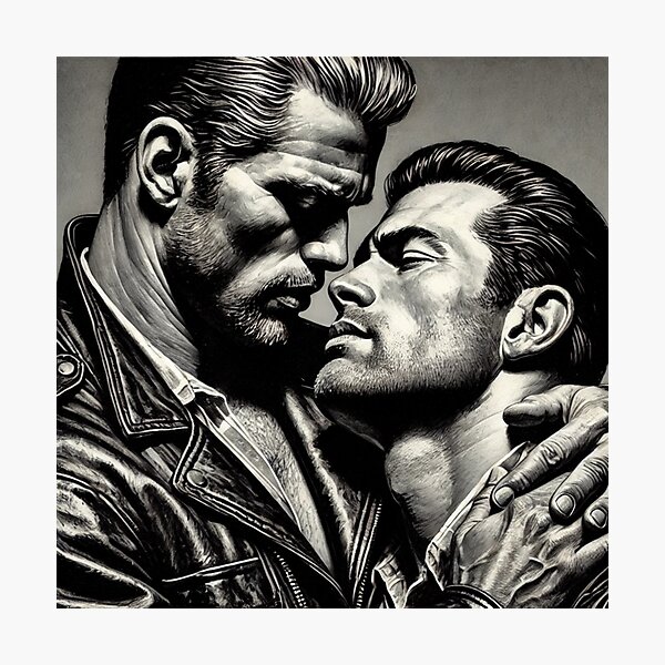 Item preview, Vintage Gay Art: Two Men Kissing in Romantic Noir designed and sold by tomfromfinland.